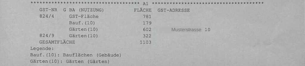 Grundbuchauszug - A1 Blatt