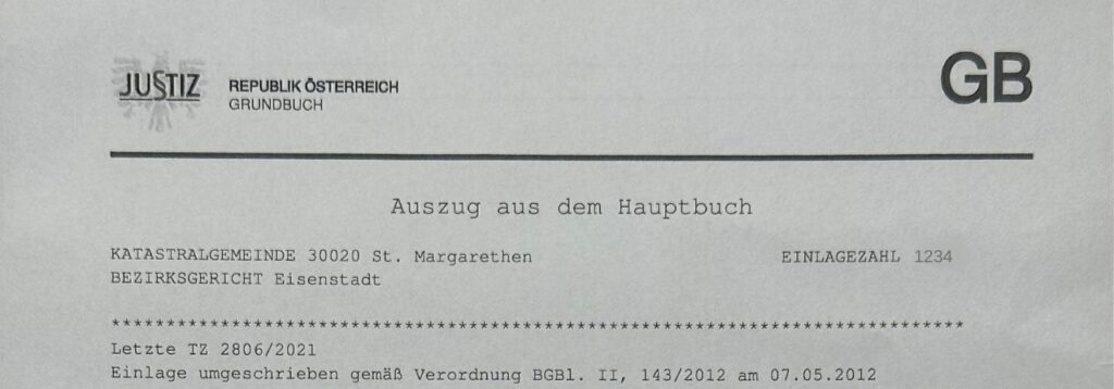 Auszug aus dem Hauptbuch